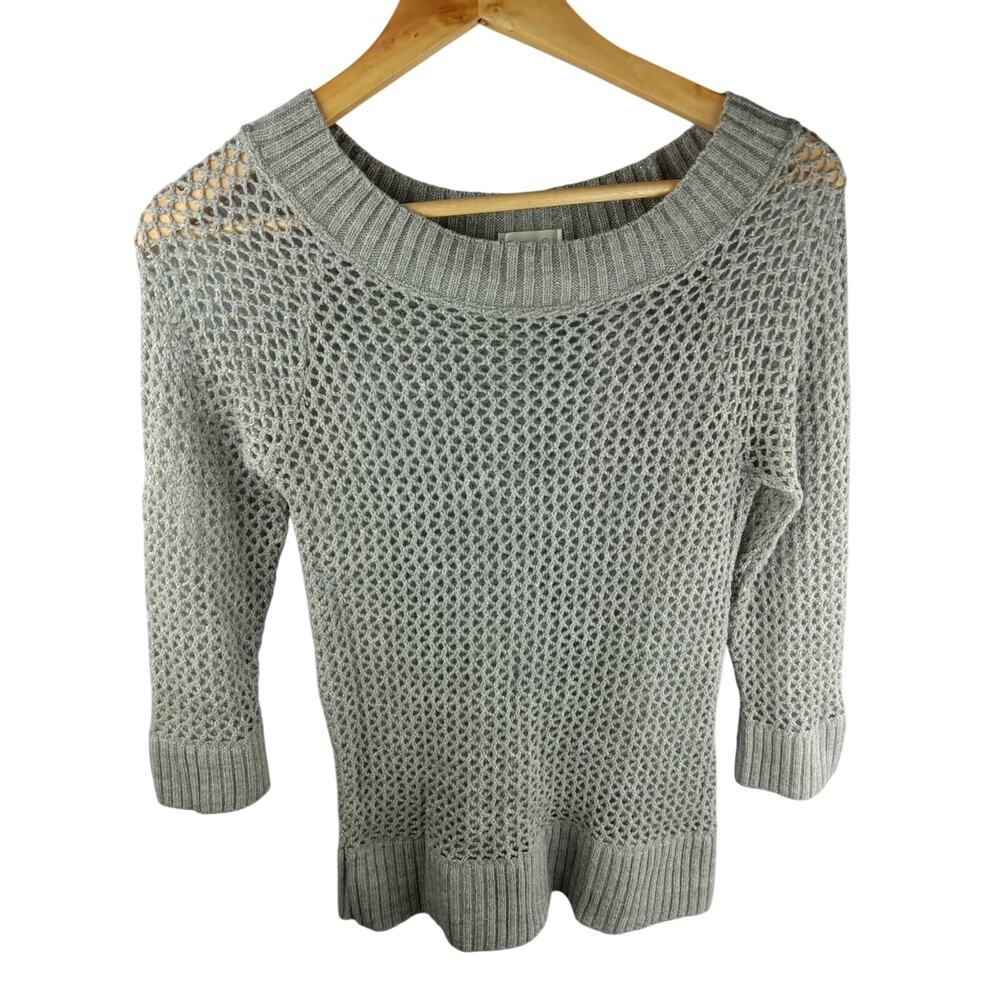 Charlotte Russe Light Gray Open-Knit Scoop Neck Sweater